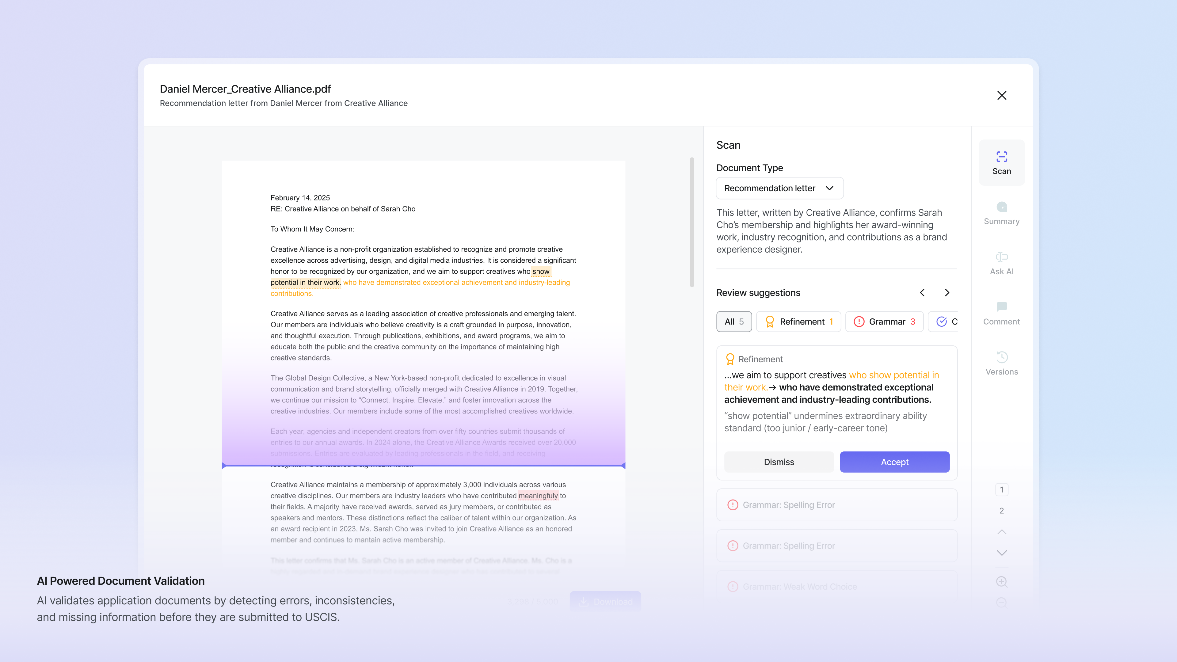 Onect AI document validation workspace